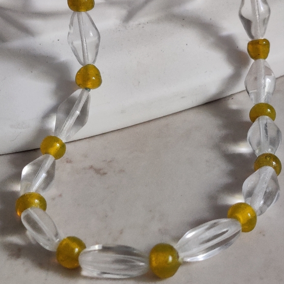 Vintage Czech Amber and Clear Glass Necklace - Picture 11 of 16